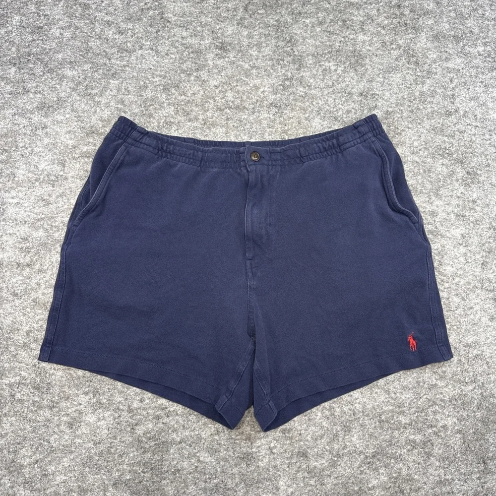 Polo Ralph Lauren cotton knit shorts mens XL navy blue red embroidered pony logo
